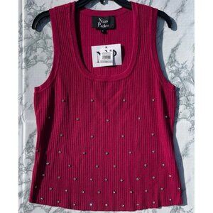 Nina Parker Womens Sangria Sleeveless Ribbed Tank Top W/ Stud Embellishments 1X